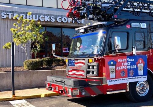 Maryland Heights Fire Truck outside Starbucks